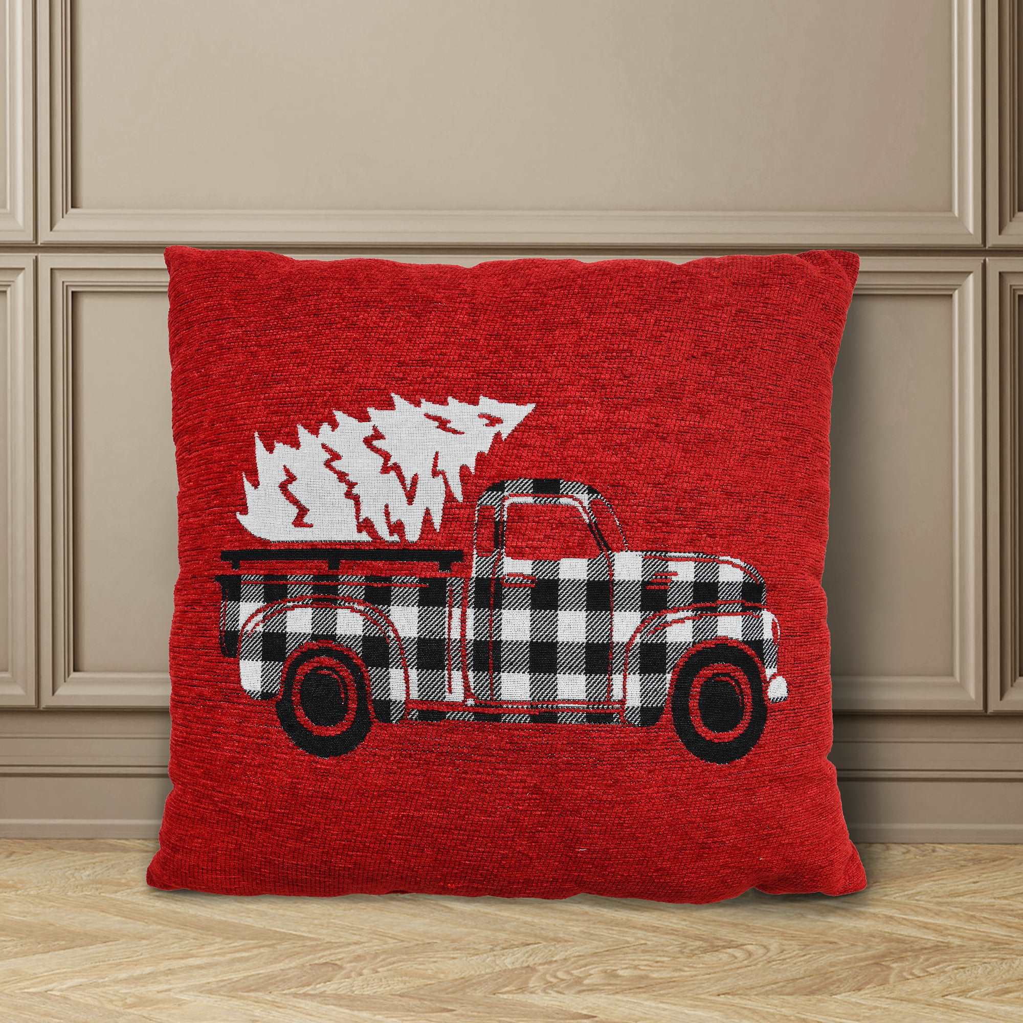 Red Truck with Tree Christmas Accent Pillow